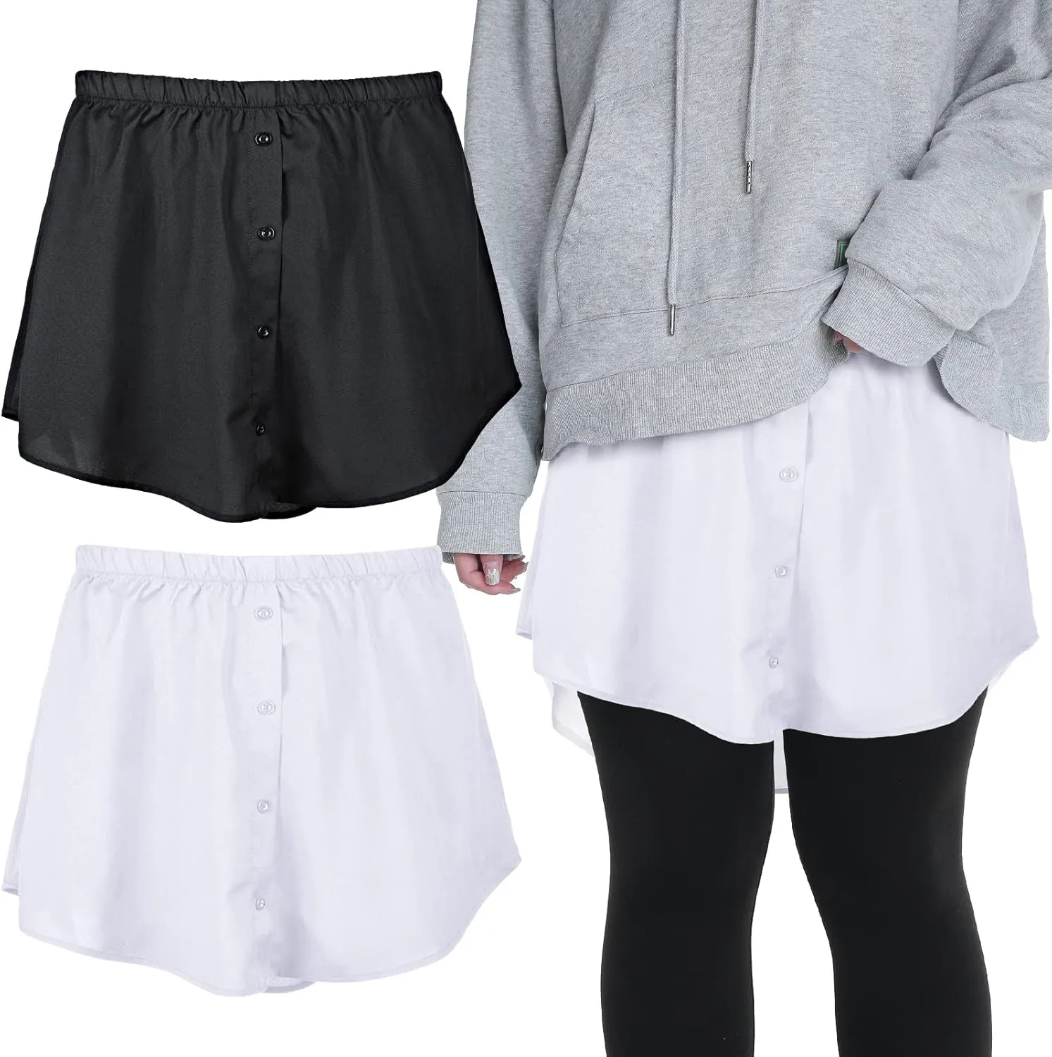 2 Pcs Shirt Extender for Women Adjustable Layering Fake Top Lower Sweep Shirt Half Length Skirt