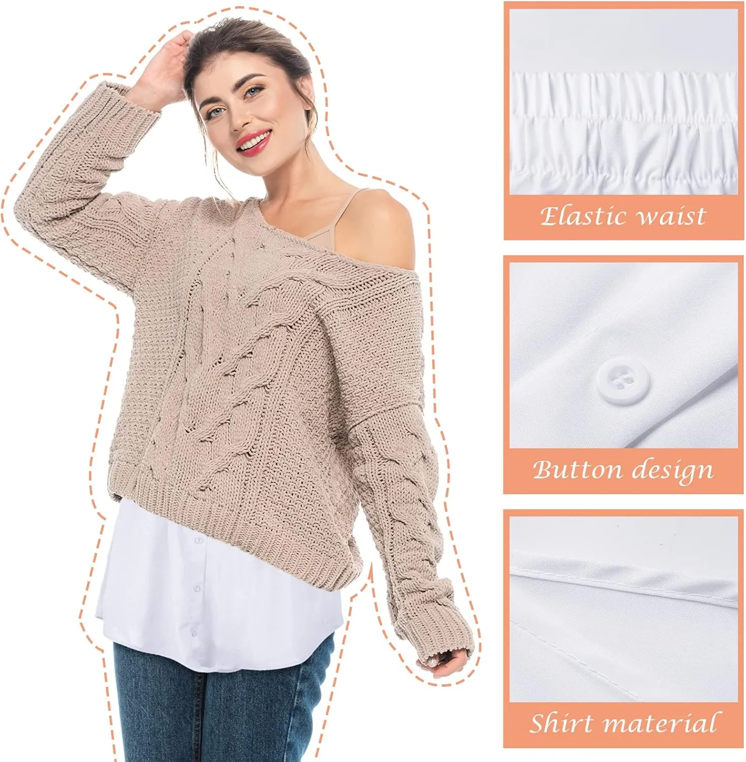 2 Pcs Shirt Extender for Women Adjustable Layering Fake Top Lower Sweep Shirt Half Length Skirt