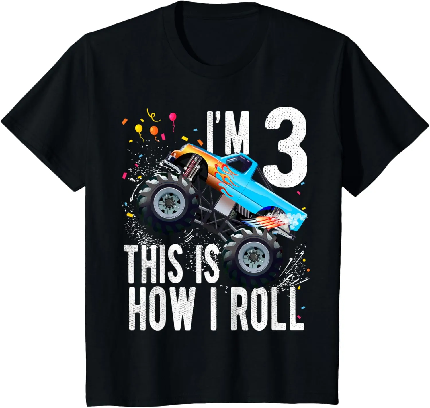 3 Year Old Shirt 3rd Birthday Boy Monster Truck Car T-Shirt