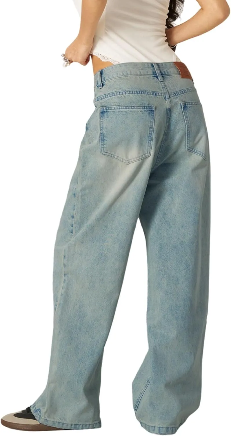 Aelfric Eden Womens Baggy Wide Leg Jeans High Waisted Casual Loose Unisex Washed Jeans Streetwear Y2K Straight Denim Pants