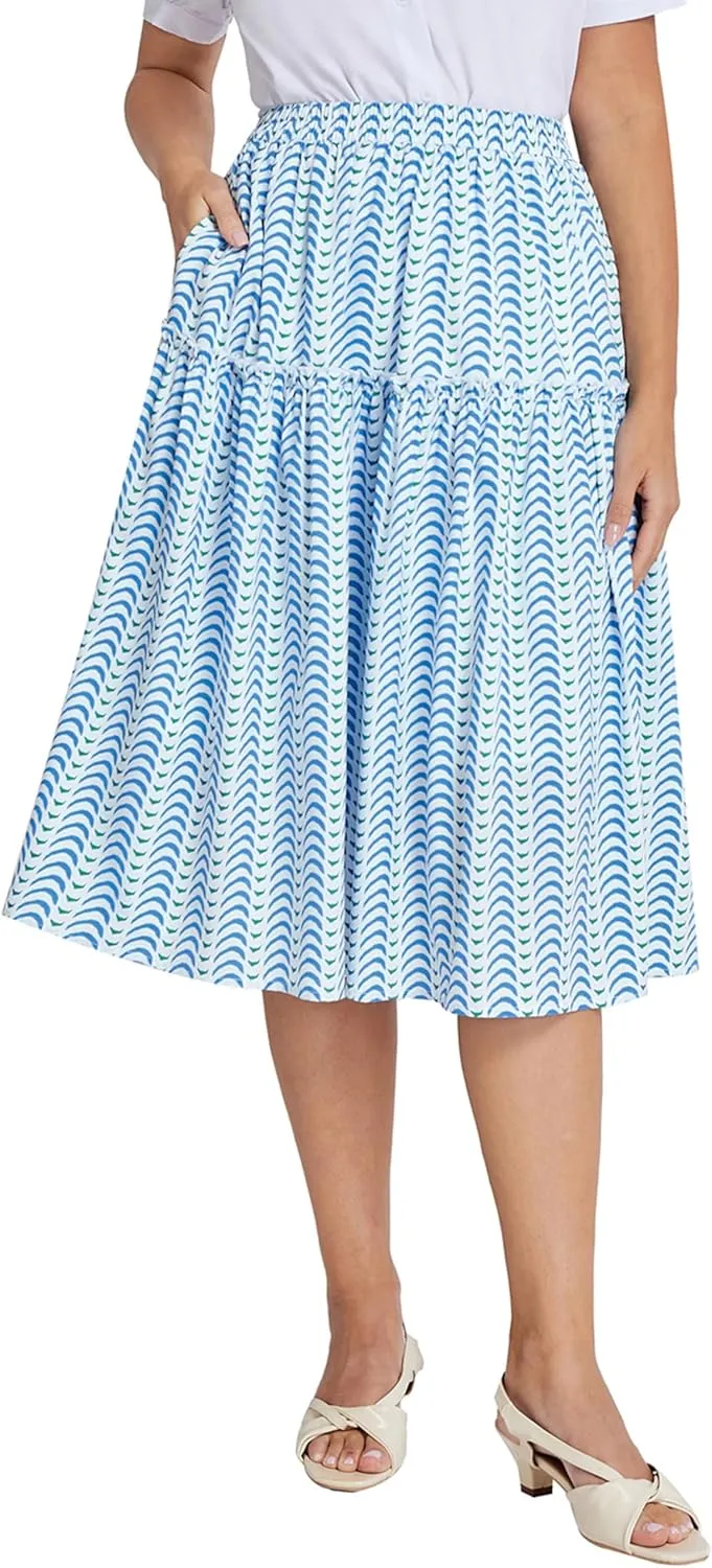 Belle Poque Women Floral Skirt High Waisted Midi Skirt Flowy Skirt with Pockets