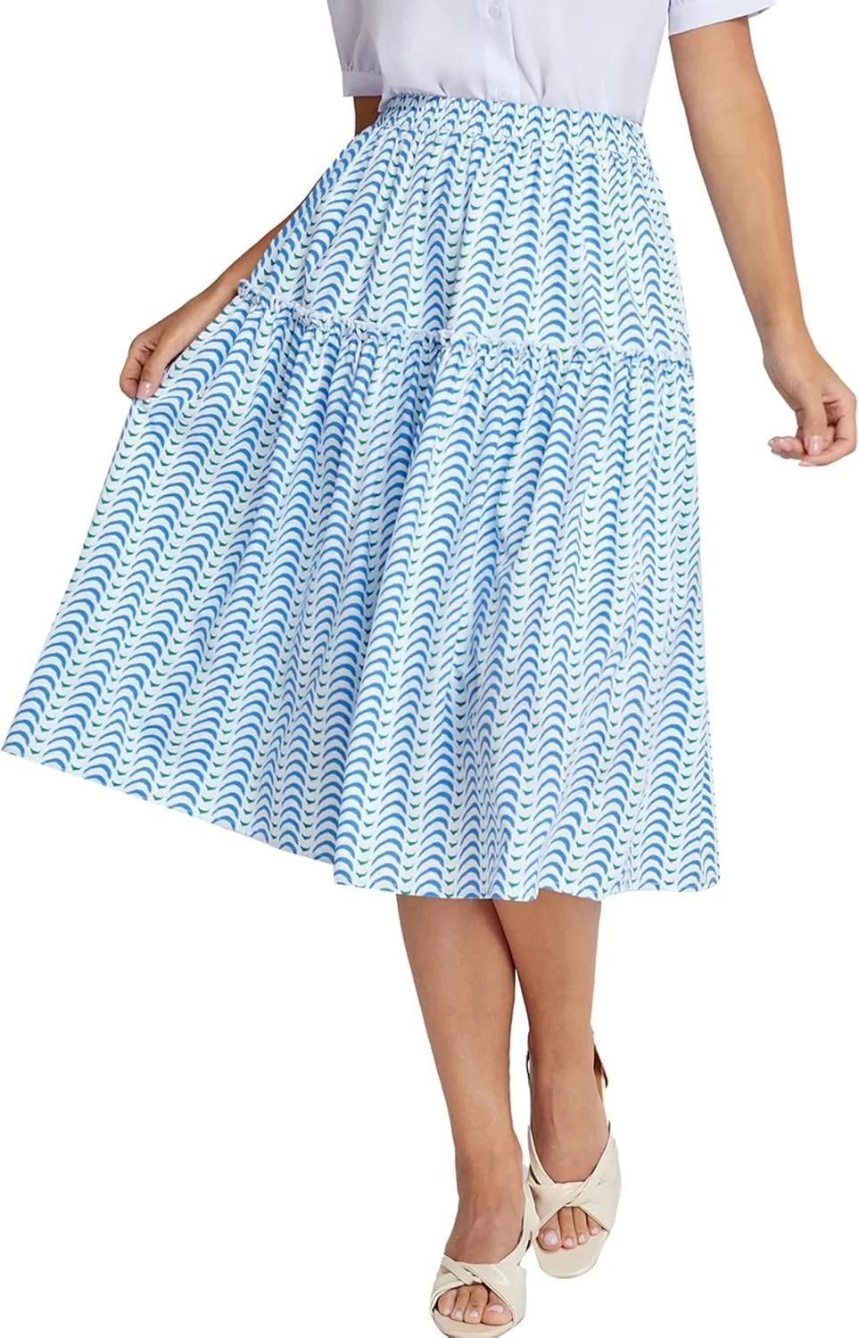 Belle Poque Women Floral Skirt High Waisted Midi Skirt Flowy Skirt with Pockets