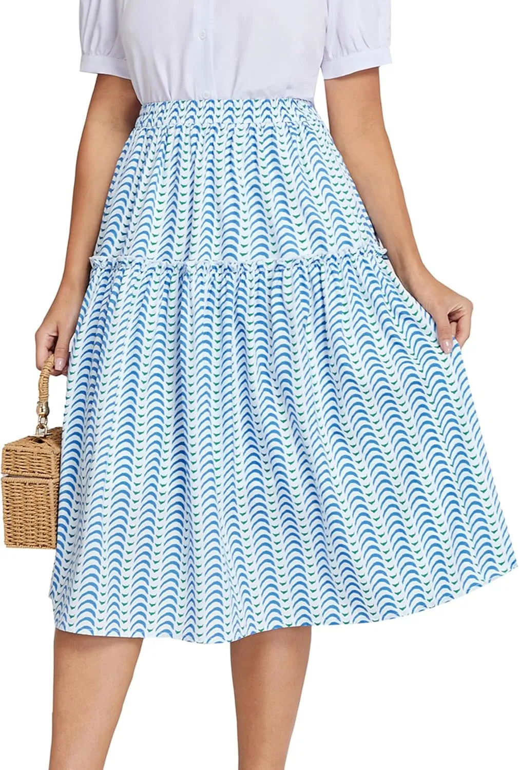 Belle Poque Women Floral Skirt High Waisted Midi Skirt Flowy Skirt with Pockets
