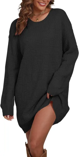 Cakulo Womens Checkered Sweater Dress Fall Oversized Long Pullover Chunky Sweaters Trendy Casual Knit Dresses 2025