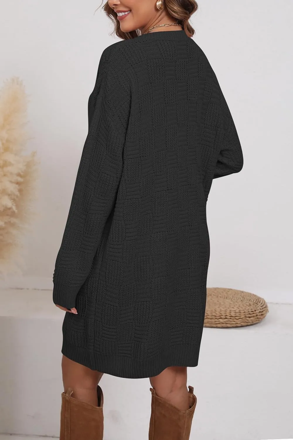 Cakulo Womens Checkered Sweater Dress Fall Oversized Long Pullover Chunky Sweaters Trendy Casual Knit Dresses 2025