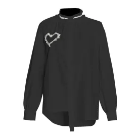 Casual Patchwork Heart Diamond Shirt For Women Stand Collar Long Sleeve Solid Single Breasted Blouses Female Style