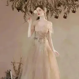 Champagne-colored Host Starry Sky Toasting Dress With Strapless