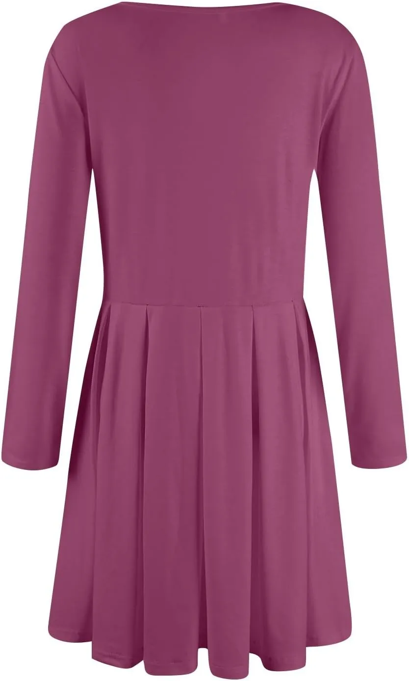 COTECRAM 2025 Women's Spring Casual Long Sleeve Midi Dresses with Pockets Crewneck Flowy A Line Knee Length Boho Dress