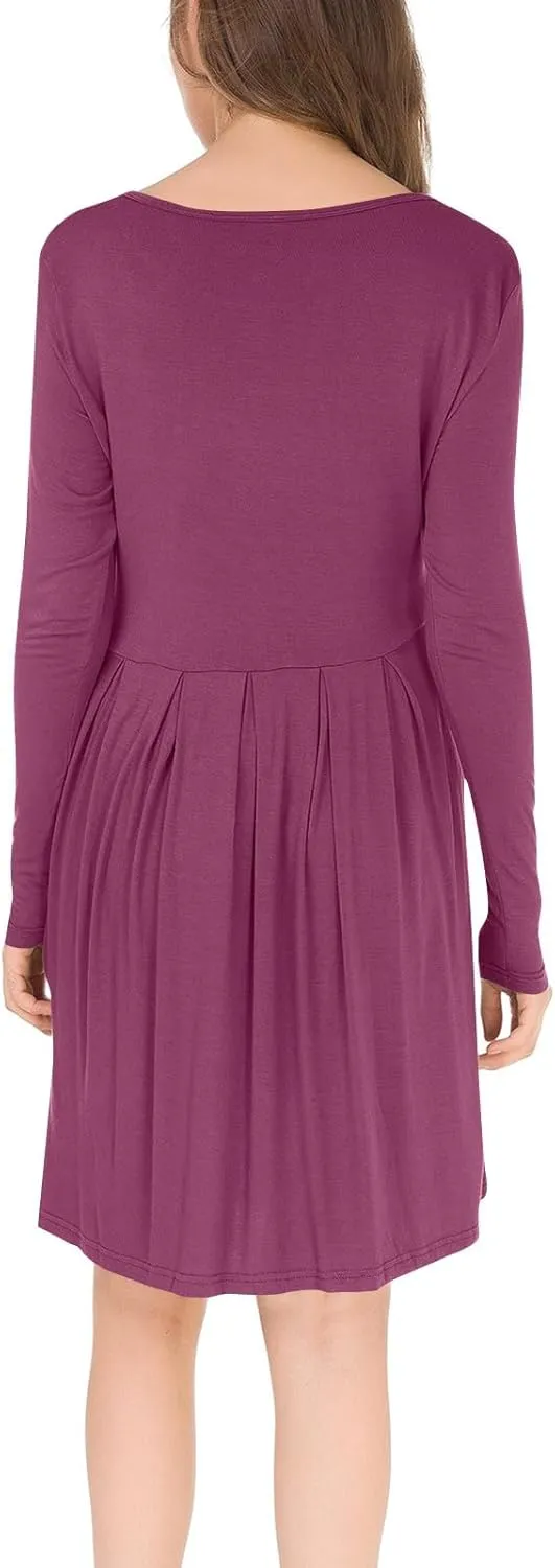 COTECRAM 2025 Women's Spring Casual Long Sleeve Midi Dresses with Pockets Crewneck Flowy A Line Knee Length Boho Dress