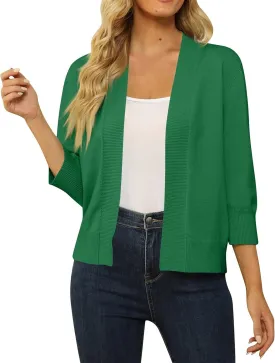 Cropped Cardigan Sweaters for Women Lightweight 3/4 Sleeve Open Front Short Shrugs Cardigans Fall Sweater Jacket Tops