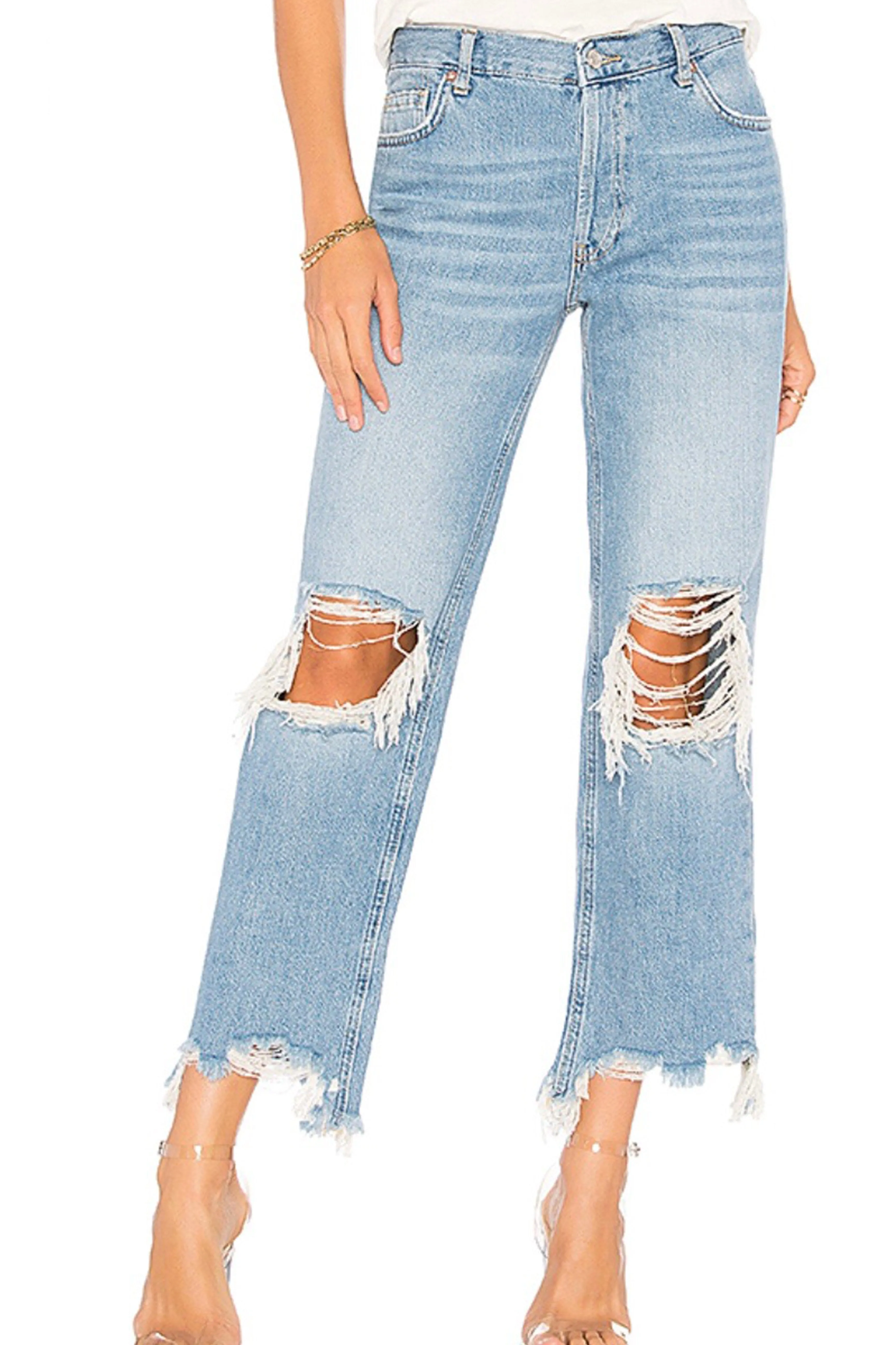 FREE PEOPLE: MAGGIE DISTRESSED STRAIGHT LEG JEAN