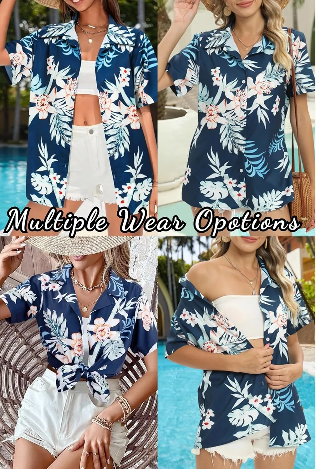HOTOUCH Womens Hawaiian Shirts Button Up Casual Floral Tropical Shirt Summer Beach Shirt Cool Short Sleeve Blouse Tops