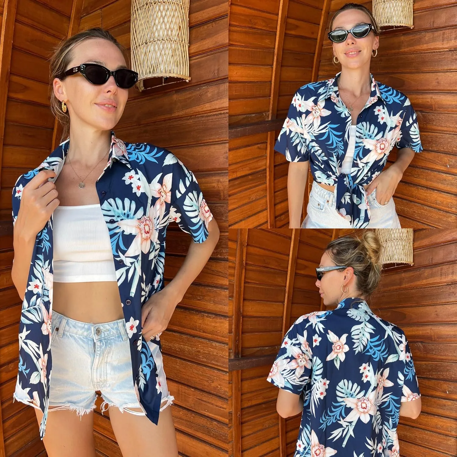 HOTOUCH Womens Hawaiian Shirts Button Up Casual Floral Tropical Shirt Summer Beach Shirt Cool Short Sleeve Blouse Tops