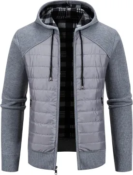 Men's Fleece Full-Zip Hoodie Cardigan Sweater Knit Hooded Casual Regular Fit Sweatshirt with Pocket