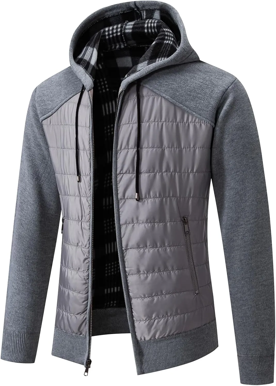 Men's Fleece Full-Zip Hoodie Cardigan Sweater Knit Hooded Casual Regular Fit Sweatshirt with Pocket