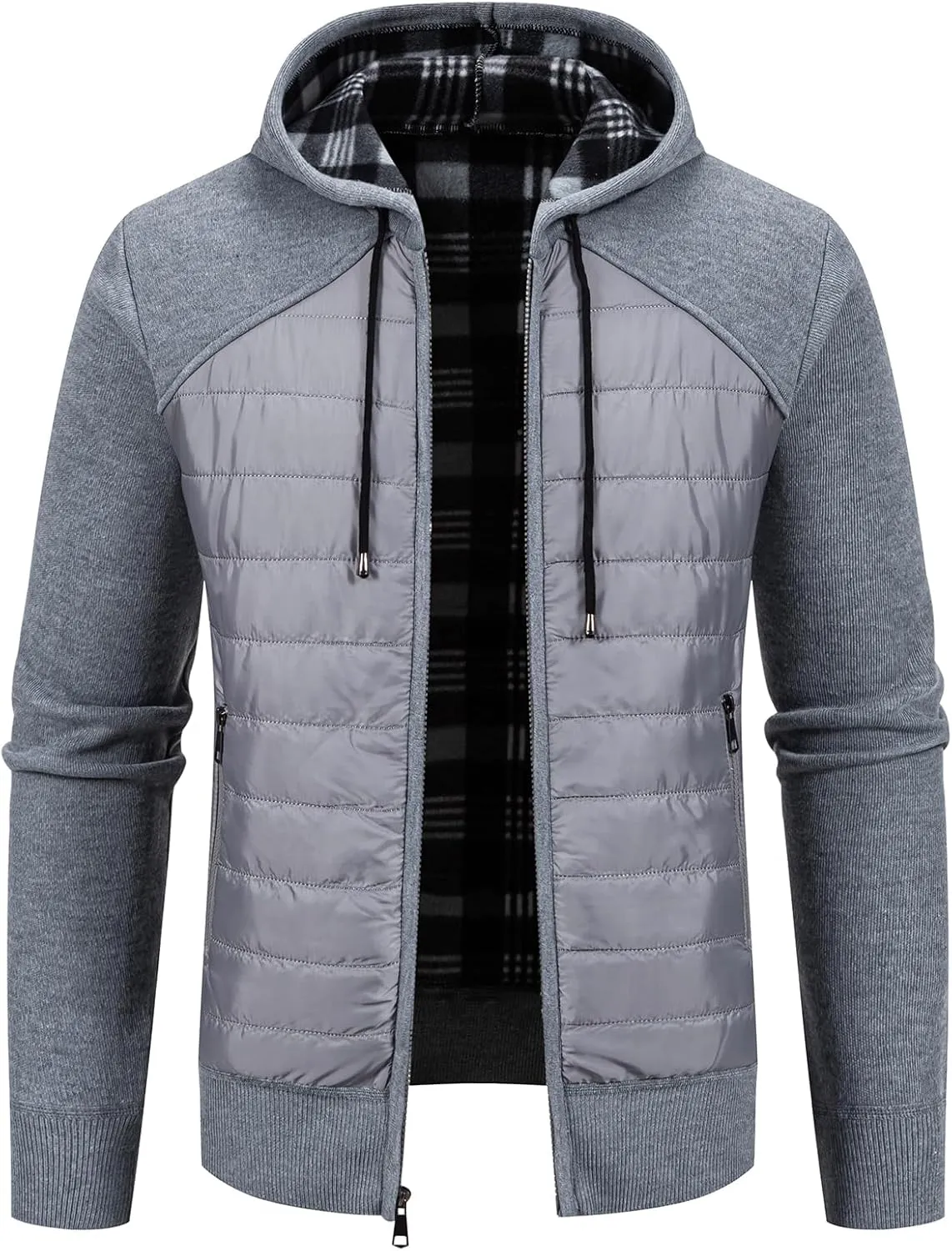 Men's Fleece Full-Zip Hoodie Cardigan Sweater Knit Hooded Casual Regular Fit Sweatshirt with Pocket