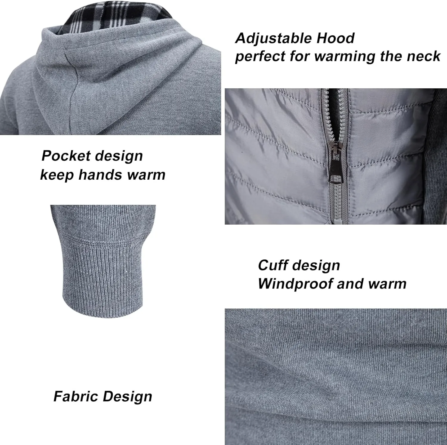 Men's Fleece Full-Zip Hoodie Cardigan Sweater Knit Hooded Casual Regular Fit Sweatshirt with Pocket