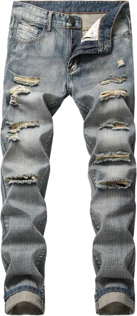Men's Jeans Slim Fit Stretch Skinny Ripped Jeans for Men Stacked Distressed Straight Pants