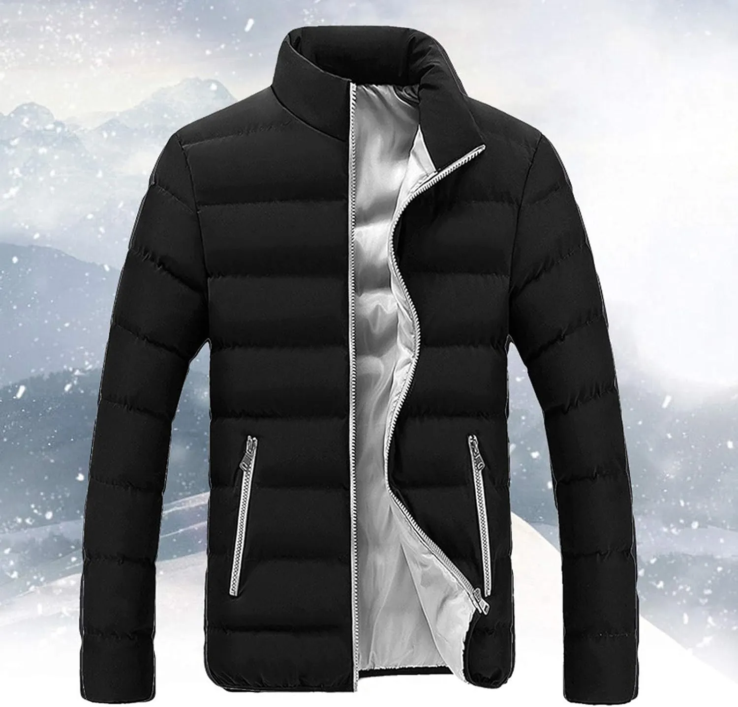 Men's Lightweight Puffer Jacket Packable Down Coat Stand Collar Quilted Jacket Slim Fit Insulated Jacket Winter Outwear
