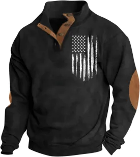 Mens Long Sleeve Sweatshirts Corduroy Elbow Patches Shirt Lapel Collar Pullover Fall Western Tops