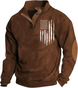 Mens Long Sleeve Sweatshirts Corduroy Elbow Patches Shirt Lapel Collar Pullover Fall Western Tops