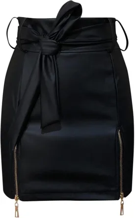 Midi Pencil Skirts for Women's Knee Length Faux Leather Skirts with Belt High Waisted Front Slit Pencil Skirt