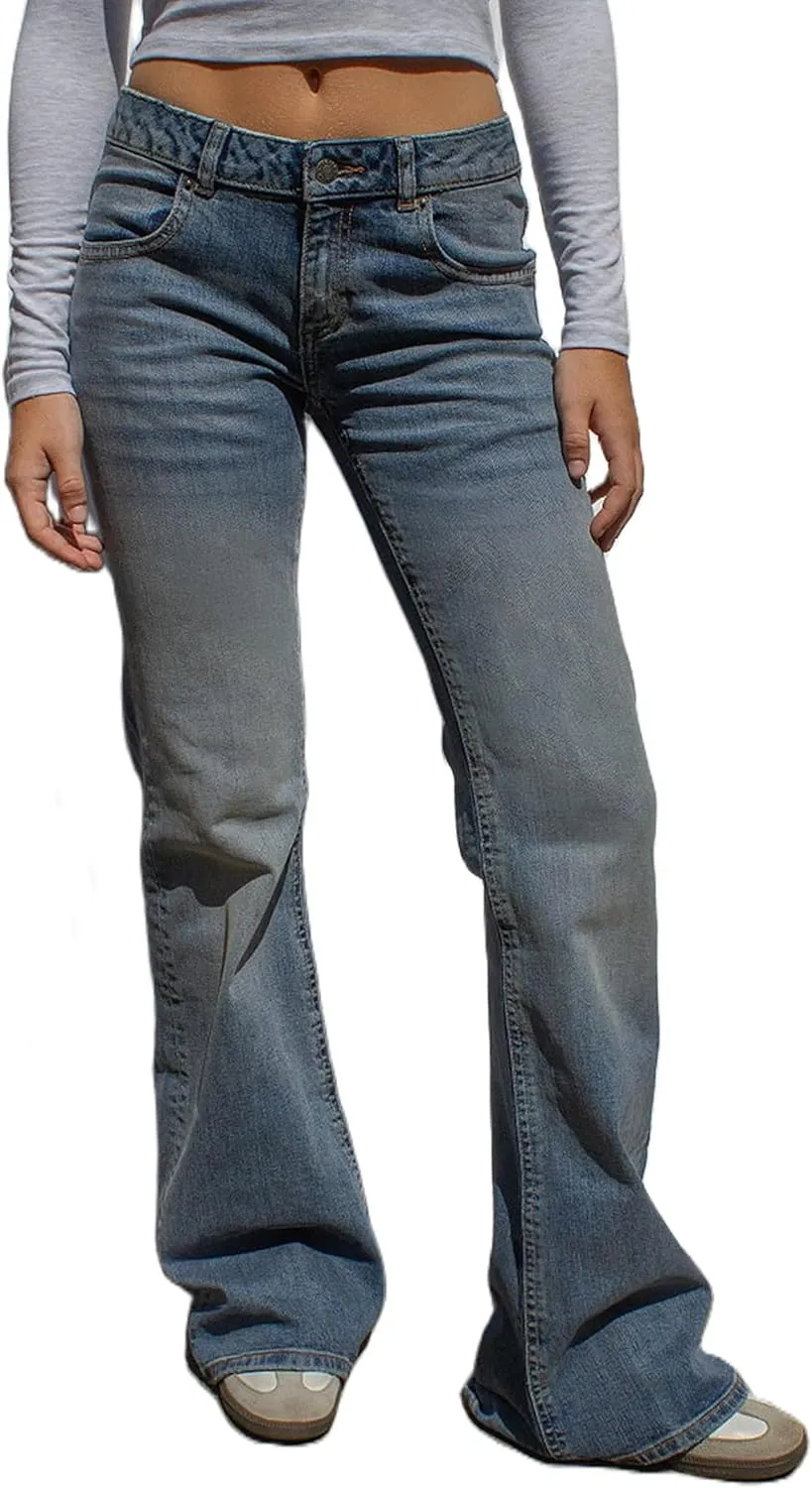 Mxiqqpltky Low Waist Bell Bottom Jeans for Women Y2k Straight Leg Stretch Bootcut Jeans Boyfriend Flare Denim Pants