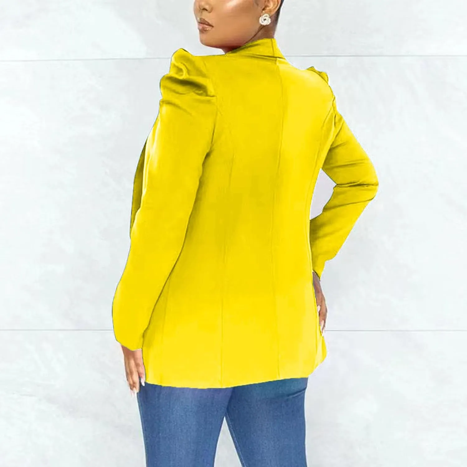 Puff Sleeve Blazers for Women 2023 Pad Shoulder Open Front Work Blazer Suit Business Solid Color Coats Office Jacket