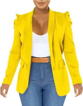 Puff Sleeve Blazers for Women 2023 Pad Shoulder Open Front Work Blazer Suit Business Solid Color Coats Office Jacket