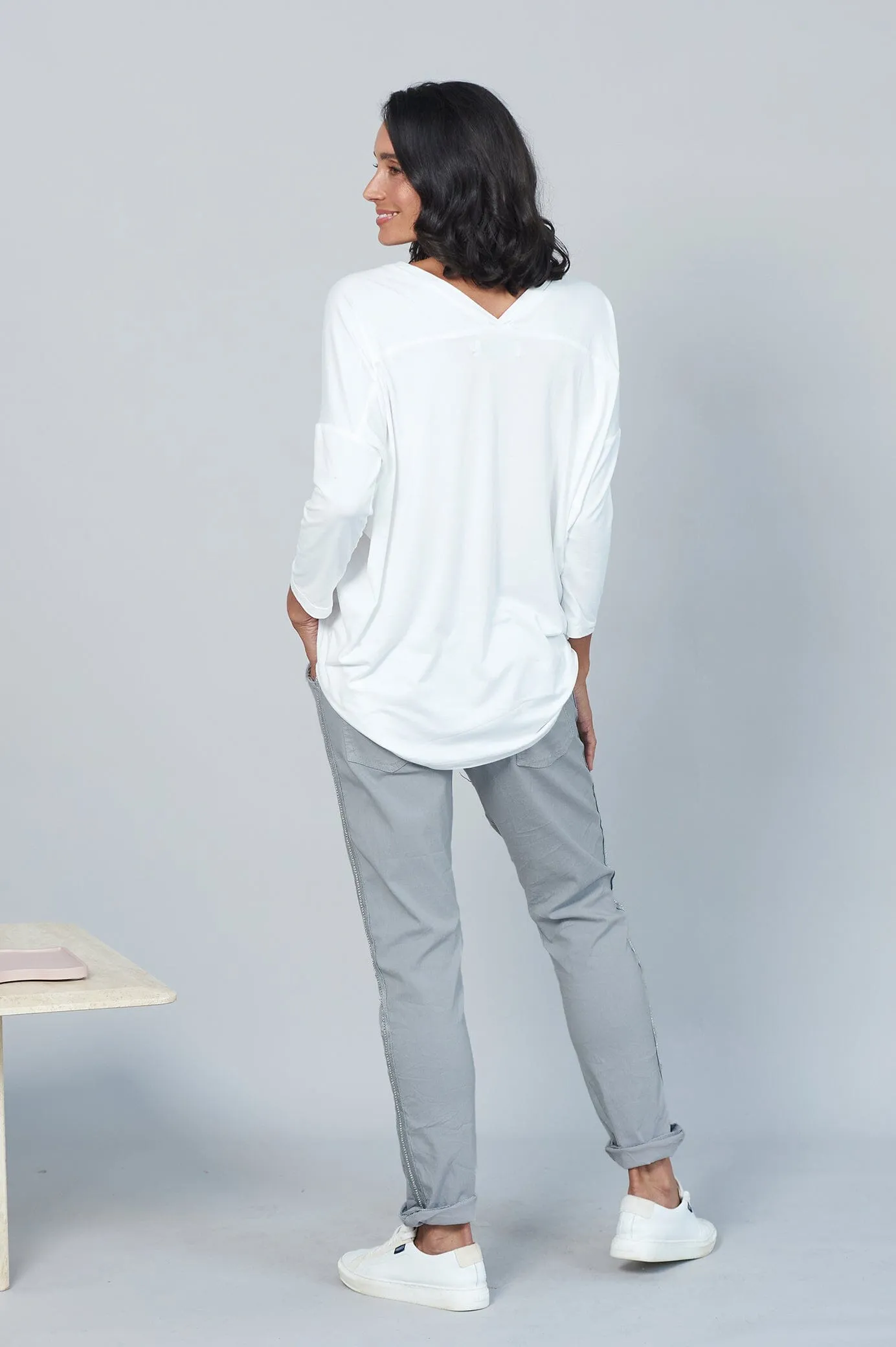Rhinestone Side Stripe Crinkle Jogger Grey