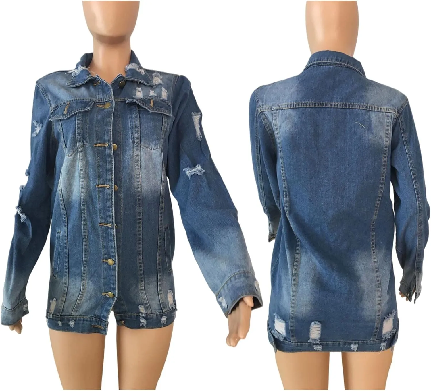 SOMTHRON Women's Distressed Denim Jeans Outfits Coat Spring Fall Ripped Jeans Outerwear Denim Jacket
