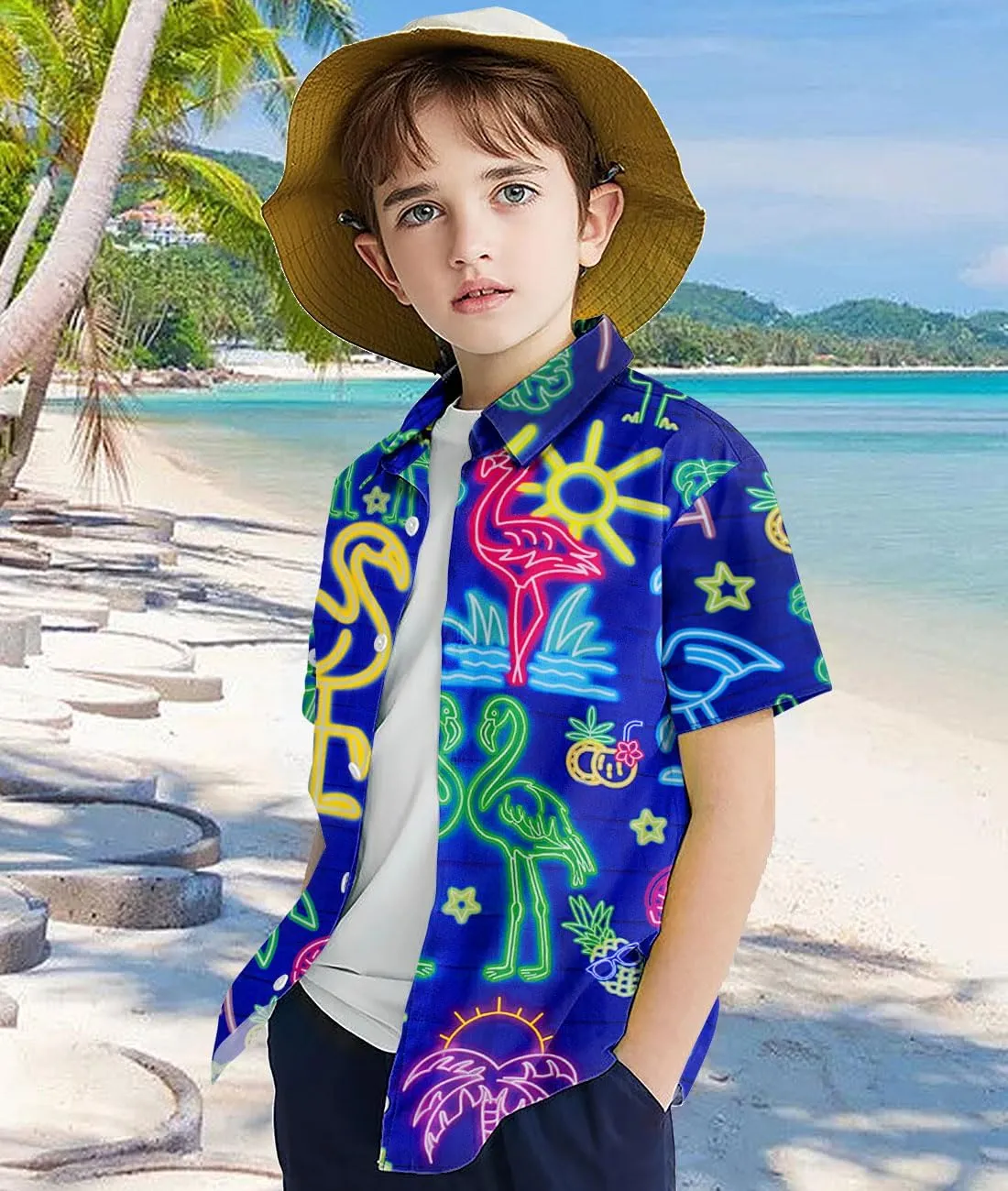 uideazone Boys Hawaiian Shirts Novelty Printed Funky Short Sleeve Button Down Shirt Kids Aloha Luau Shirt 7-14T
