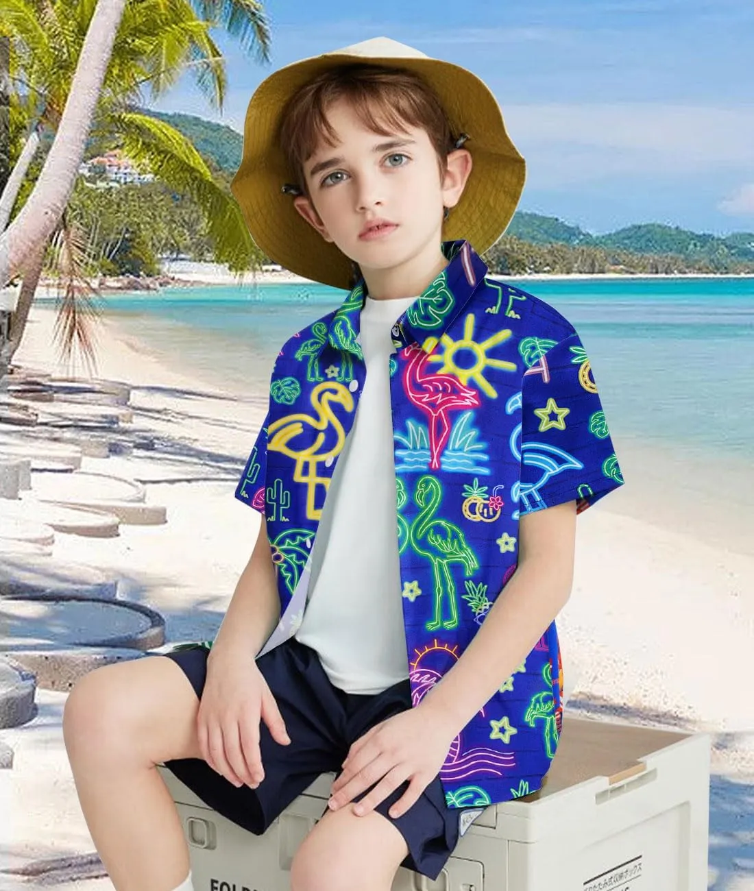 uideazone Boys Hawaiian Shirts Novelty Printed Funky Short Sleeve Button Down Shirt Kids Aloha Luau Shirt 7-14T