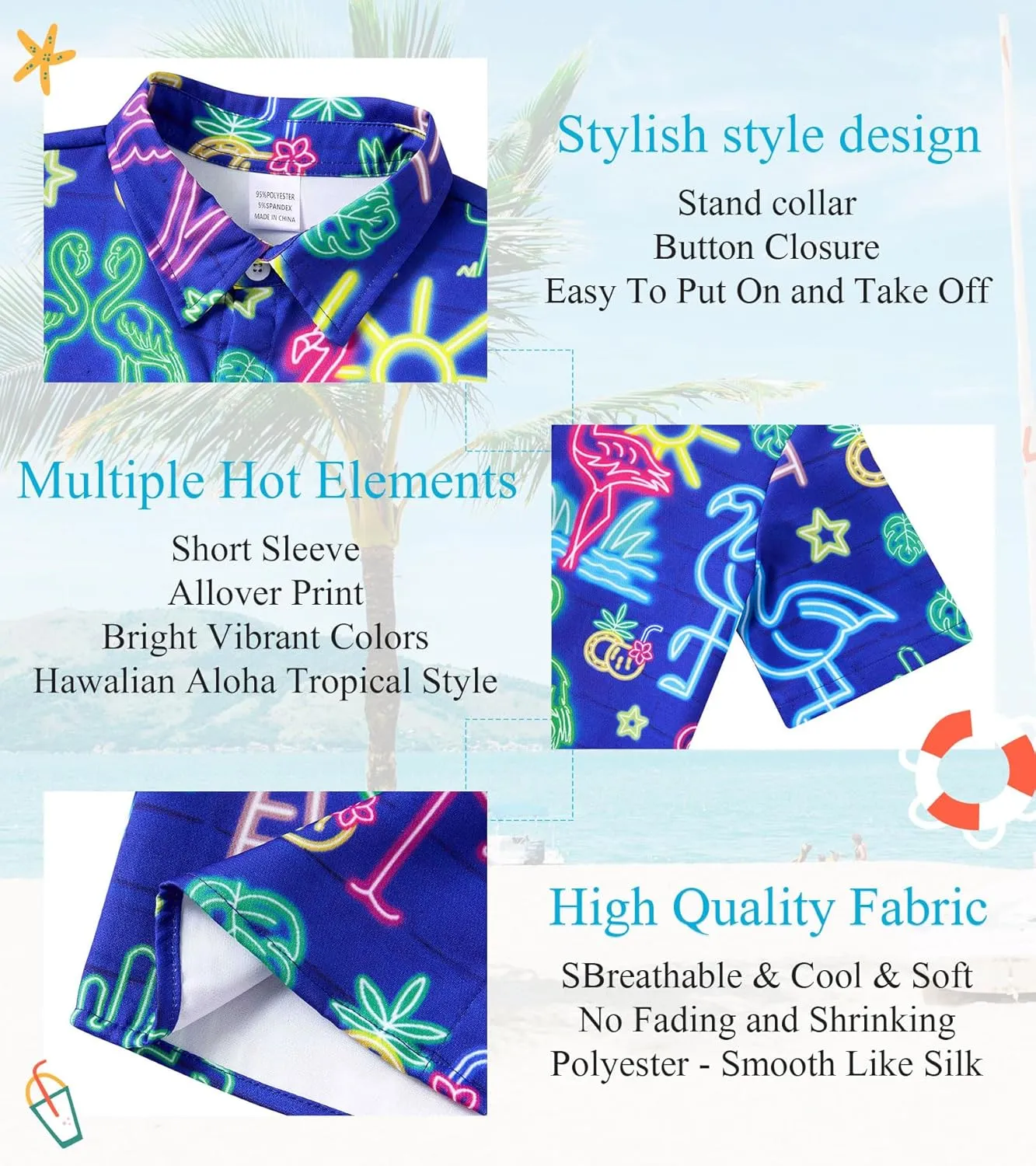 uideazone Boys Hawaiian Shirts Novelty Printed Funky Short Sleeve Button Down Shirt Kids Aloha Luau Shirt 7-14T