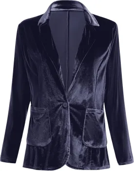 Velvet Blazer Jackets for Women Open Front Long Sleeve Lapel Collar Velvet Jacket Coat with Pockets