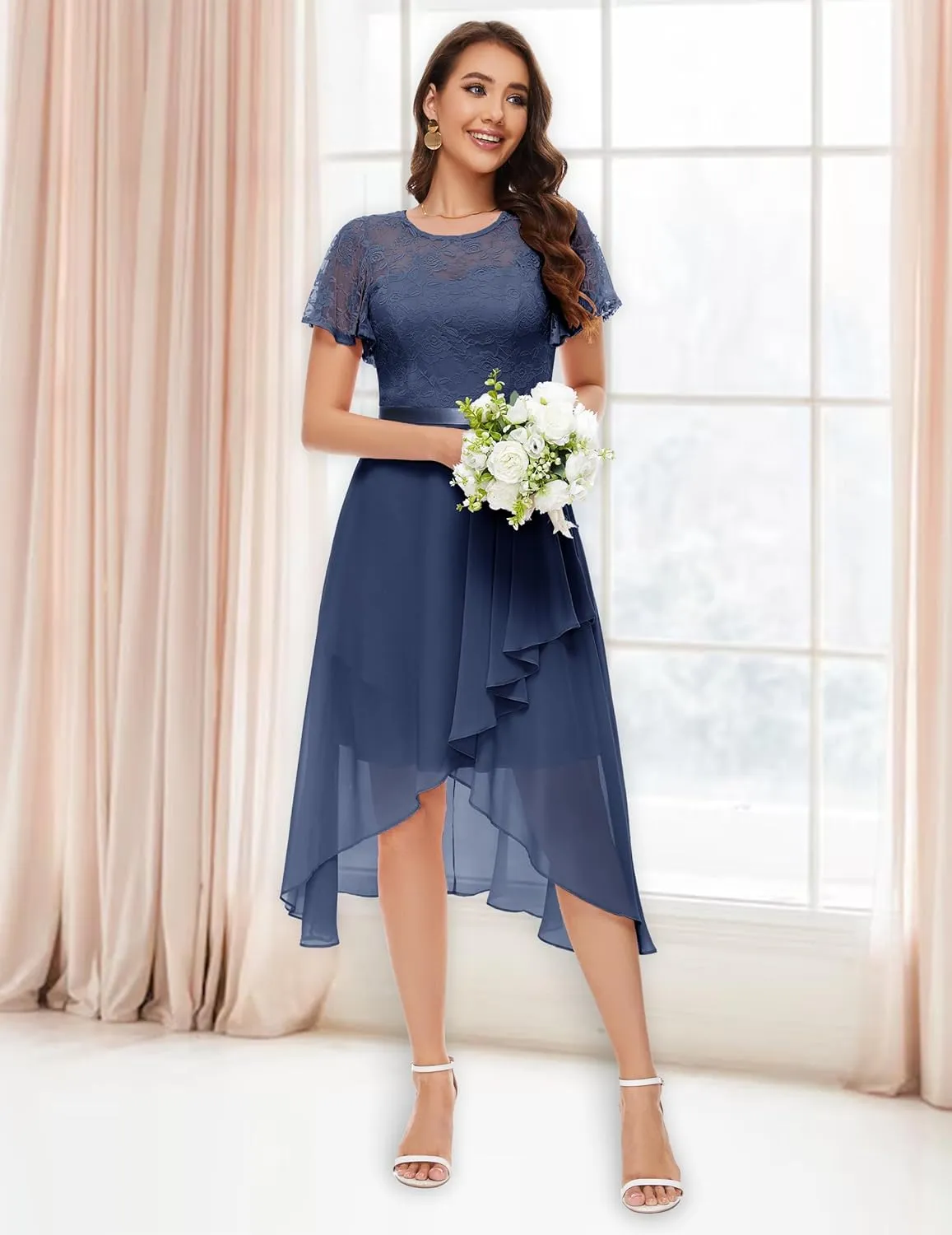 Wedtrend Women's Formal Dress Ruffle Cocktail Party Dress Flutter Sleeve Fall Wedding Guest Dress