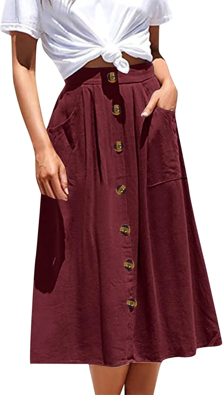 Women 2023 Summer Spring Skirt Women Long Button Skirt Solid Color High Waist Fashion Casual A Line Denim Pencil