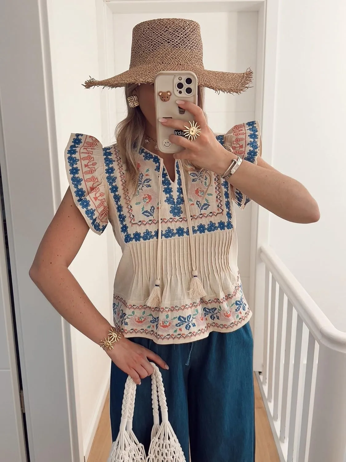 Women Boho Floral Blouse Ruffle Flutter Sleeve V Neck Patchwork Peplum Babydoll Shirt Summer Y2K Going Out Tops