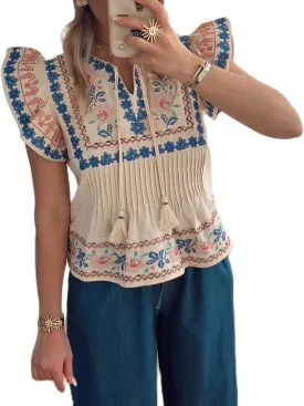 Women Boho Floral Blouse Ruffle Flutter Sleeve V Neck Patchwork Peplum Babydoll Shirt Summer Y2K Going Out Tops