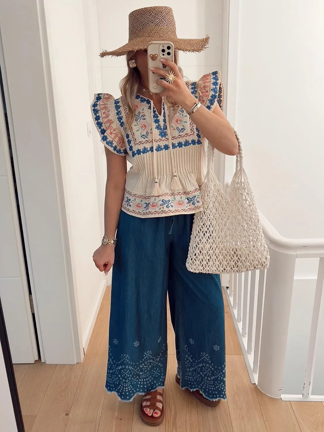 Women Boho Floral Blouse Ruffle Flutter Sleeve V Neck Patchwork Peplum Babydoll Shirt Summer Y2K Going Out Tops