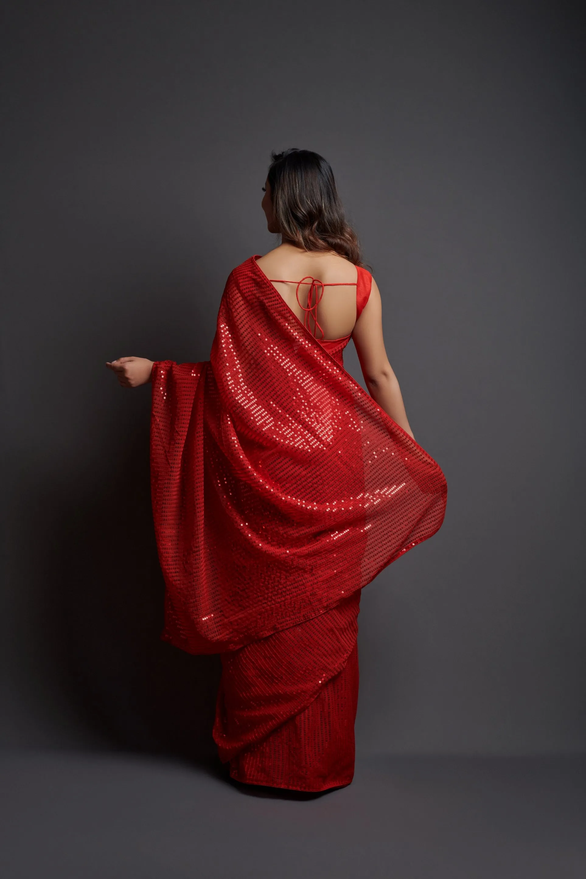 Women Party Wear Designer Red Colour Heavy Georgette Fabric Sequence Embroidery Worked Saree Collection