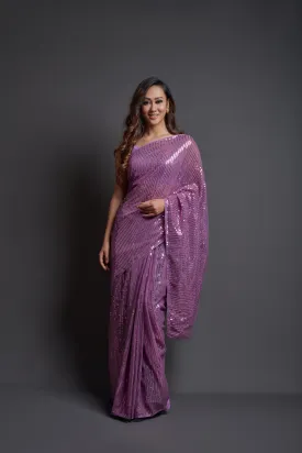Women Party Wear Designer Wine Colour Heavy Georgette Fabric Sequence Embroidery Worked Saree Collection