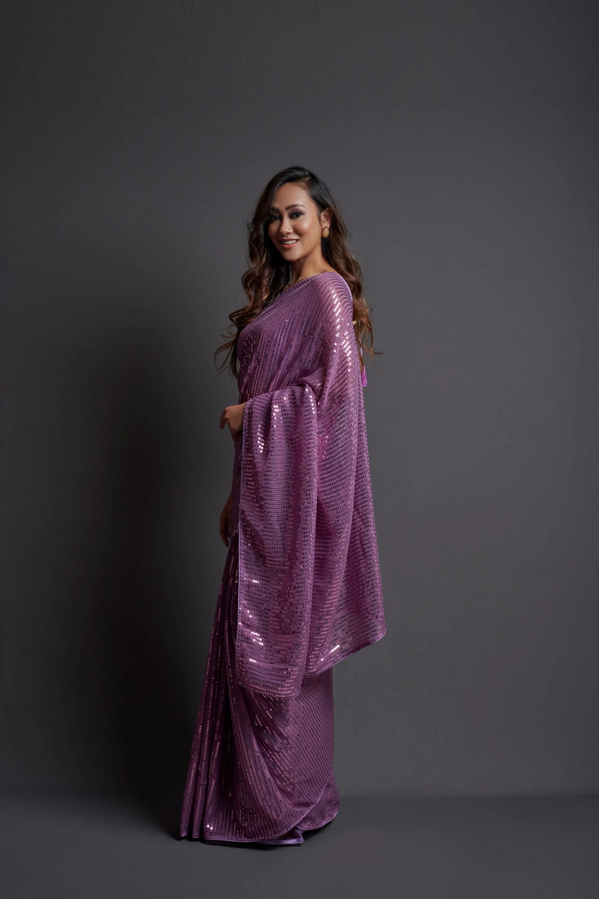 Women Party Wear Designer Wine Colour Heavy Georgette Fabric Sequence Embroidery Worked Saree Collection
