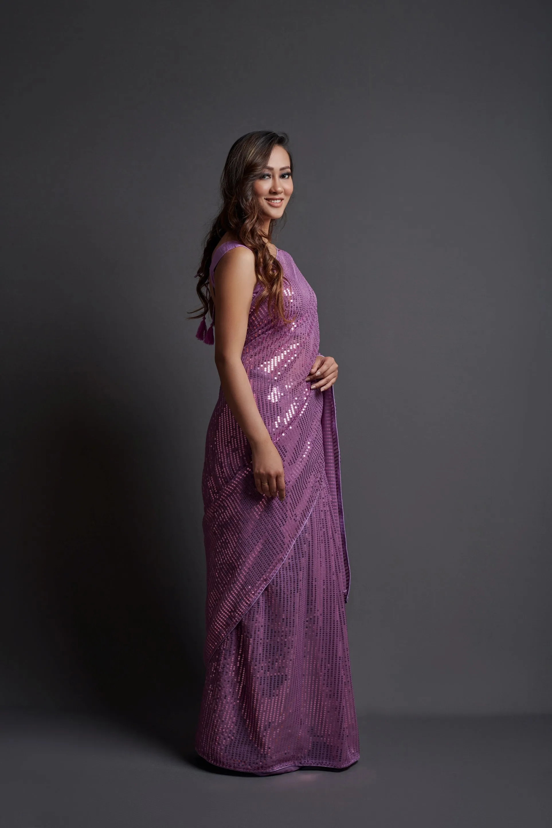 Women Party Wear Designer Wine Colour Heavy Georgette Fabric Sequence Embroidery Worked Saree Collection