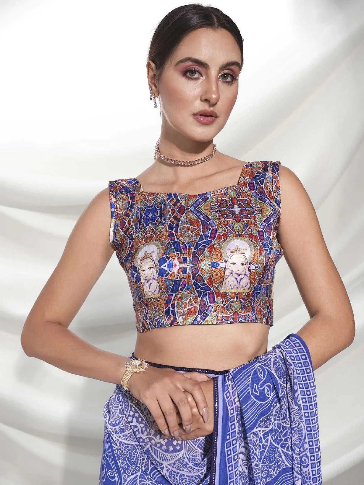 Women Party Wear Digital Printed Blue Colour Weightless Saree Collection