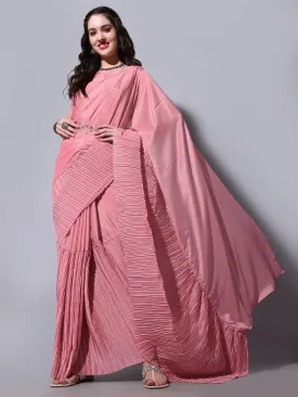 Women Party Wear Half Crush and Half Plain Peach Colour Chinon Saree Collection
