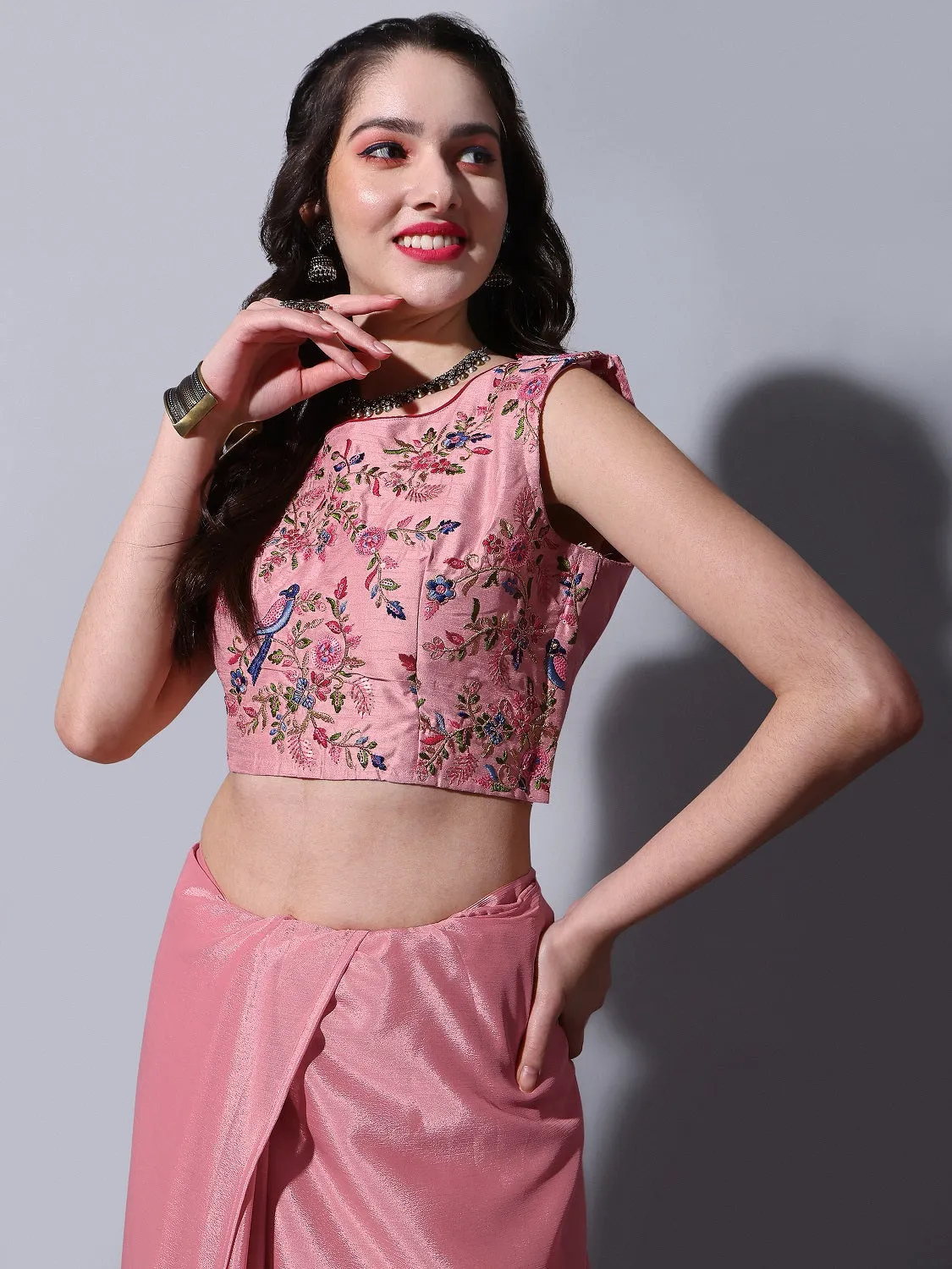 Women Party Wear Half Crush and Half Plain Peach Colour Chinon Saree Collection