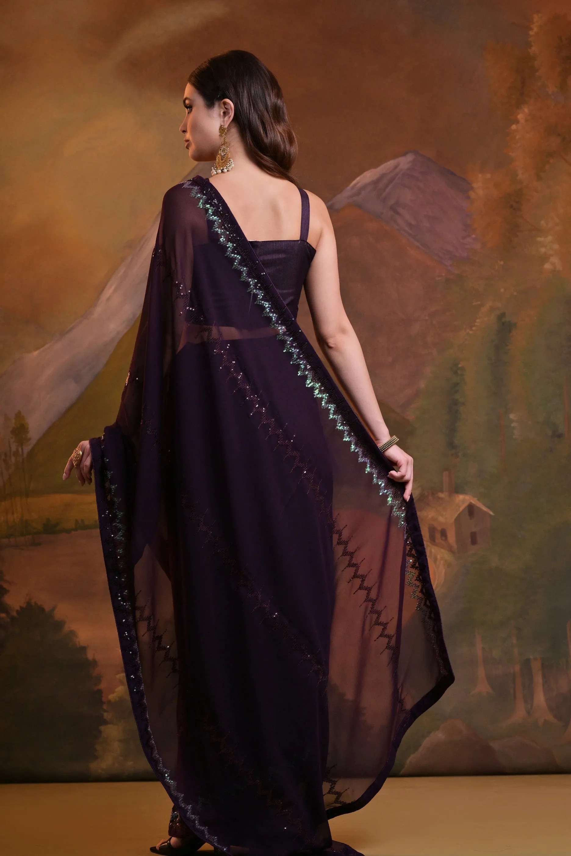 Women Party Wear Sequence Embroidery Worked Georgette Saree With Un Stitched Blouse