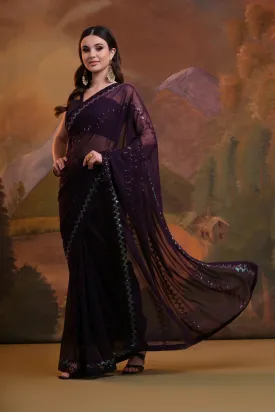Women Party Wear Sequence Embroidery Worked Georgette Saree With Un Stitched Blouse