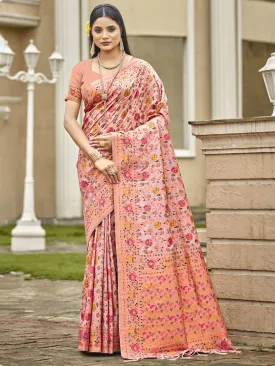 Women Pink Silk Saree With Un Stitched Blouse